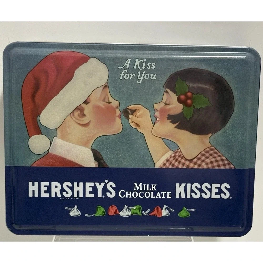 Vintage Hershey's Kisses Tin - A‎ Kiss for You- Holiday Candy Storage Metal Tin